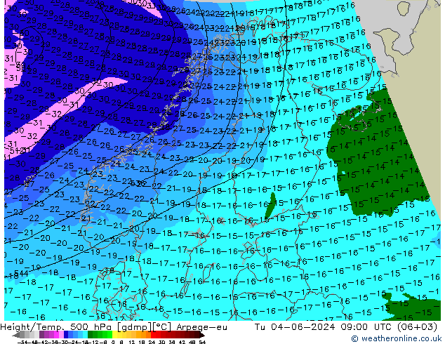 Height/Temp. 500 hPa Arpege-eu Tu 04.06.2024 09 UTC