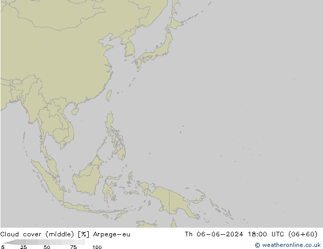 Cloud cover (middle) Arpege-eu Th 06.06.2024 18 UTC