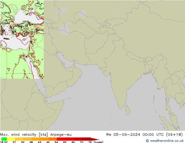 Max. wind velocity Arpege-eu mer 05.06.2024 00 UTC