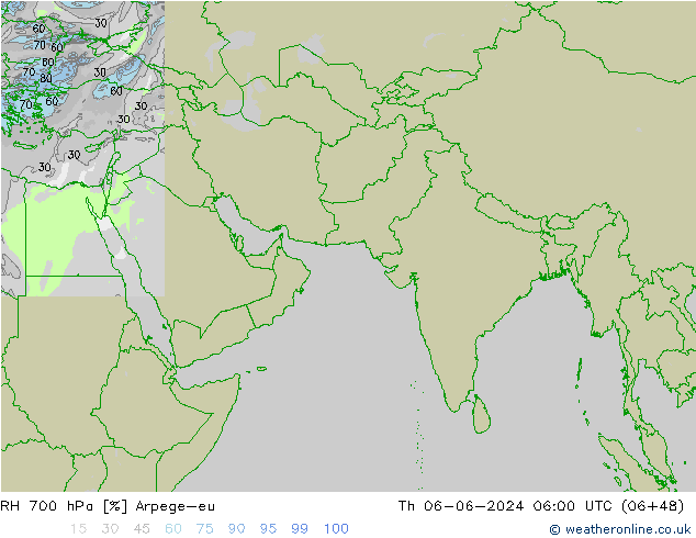 Humidité rel. 700 hPa Arpege-eu jeu 06.06.2024 06 UTC