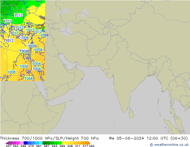 Thck 700-1000 hPa Arpege-eu St 05.06.2024 12 UTC