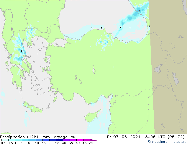 Precipitazione (12h) Arpege-eu ven 07.06.2024 06 UTC