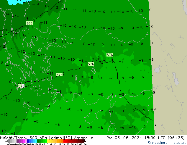 Height/Temp. 500 hPa Arpege-eu Qua 05.06.2024 18 UTC