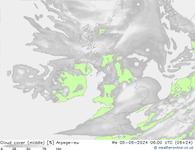 Nubes medias Arpege-eu mié 05.06.2024 06 UTC