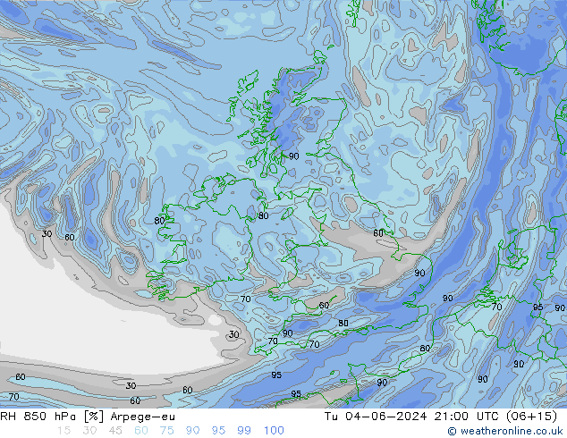 850 hPa Nispi Nem Arpege-eu Sa 04.06.2024 21 UTC