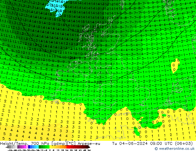 Height/Temp. 700 hPa Arpege-eu Ter 04.06.2024 09 UTC