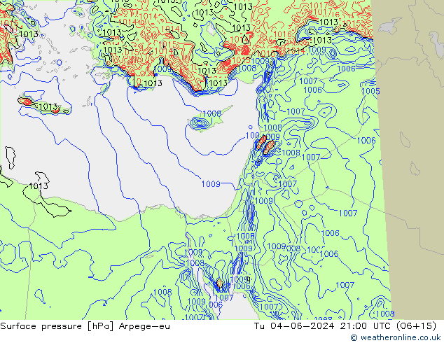 Bodendruck Arpege-eu Di 04.06.2024 21 UTC