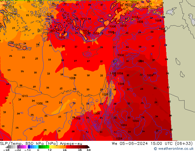 SLP/Temp. 850 hPa Arpege-eu wo 05.06.2024 15 UTC