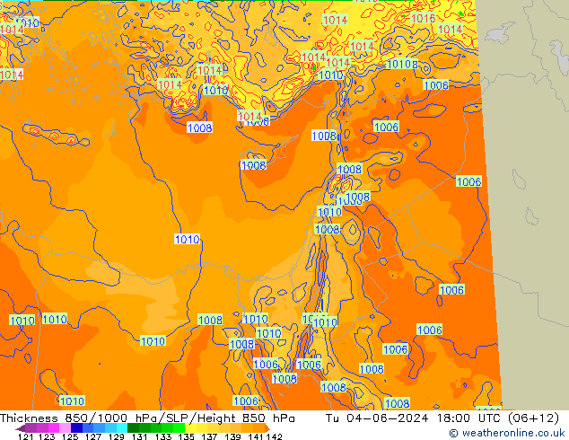 Thck 850-1000 hPa Arpege-eu  04.06.2024 18 UTC