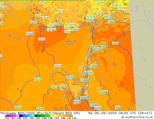 Thck 850-1000 hPa Arpege-eu  05.06.2024 09 UTC