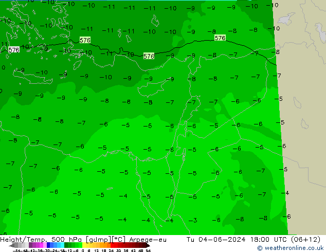 Height/Temp. 500 hPa Arpege-eu  04.06.2024 18 UTC