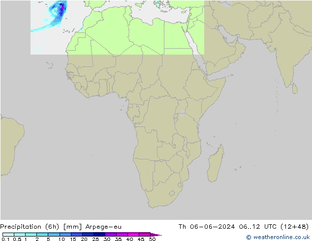 Precipitação (6h) Arpege-eu Qui 06.06.2024 12 UTC