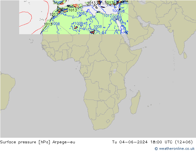 Surface pressure Arpege-eu Tu 04.06.2024 18 UTC