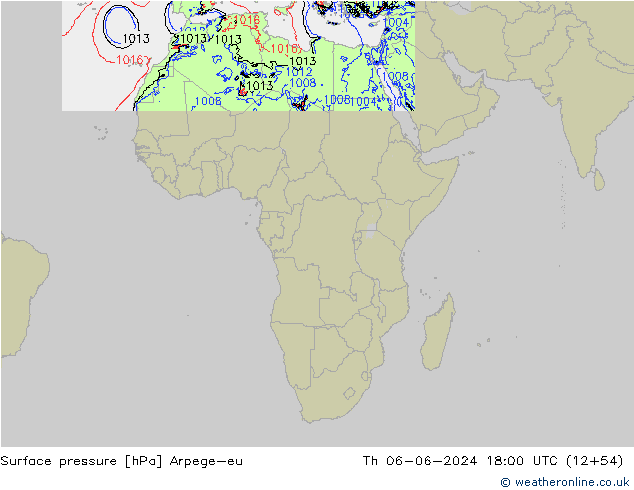 Atmosférický tlak Arpege-eu Čt 06.06.2024 18 UTC