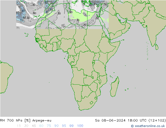 RH 700 hPa Arpege-eu So 08.06.2024 18 UTC