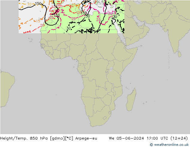 Height/Temp. 850 hPa Arpege-eu We 05.06.2024 12 UTC