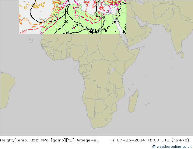 Height/Temp. 850 hPa Arpege-eu Fr 07.06.2024 18 UTC