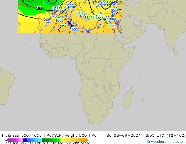 Dikte 500-1000hPa Arpege-eu za 08.06.2024 18 UTC