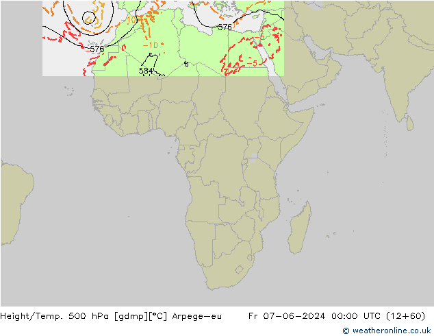 Hoogte/Temp. 500 hPa Arpege-eu vr 07.06.2024 00 UTC