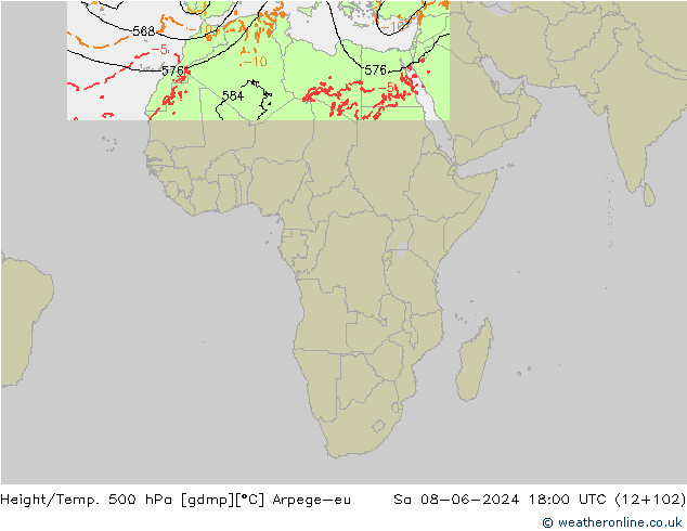 Height/Temp. 500 hPa Arpege-eu So 08.06.2024 18 UTC