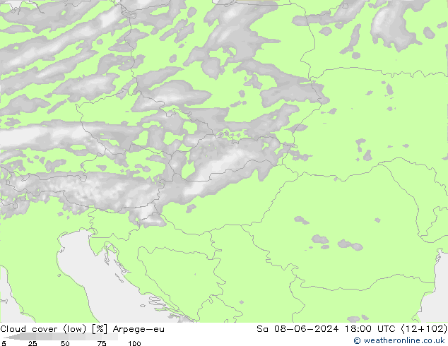 nízká oblaka Arpege-eu So 08.06.2024 18 UTC