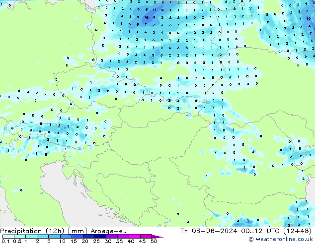 Precipitação (12h) Arpege-eu Qui 06.06.2024 12 UTC