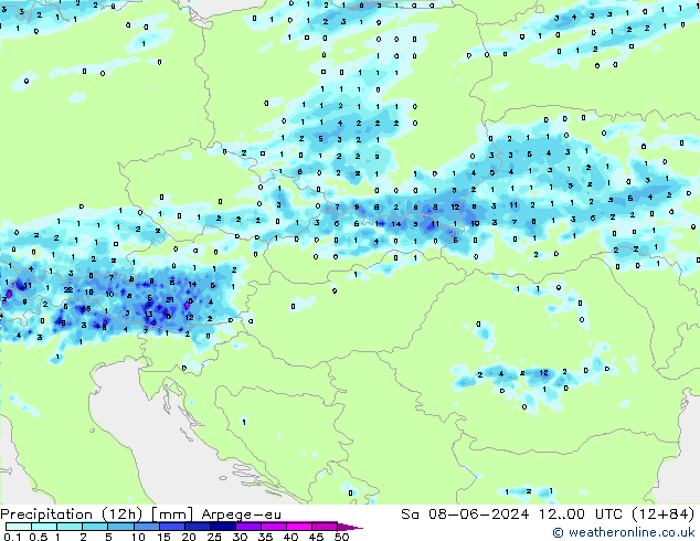 Precipitation (12h) Arpege-eu So 08.06.2024 00 UTC