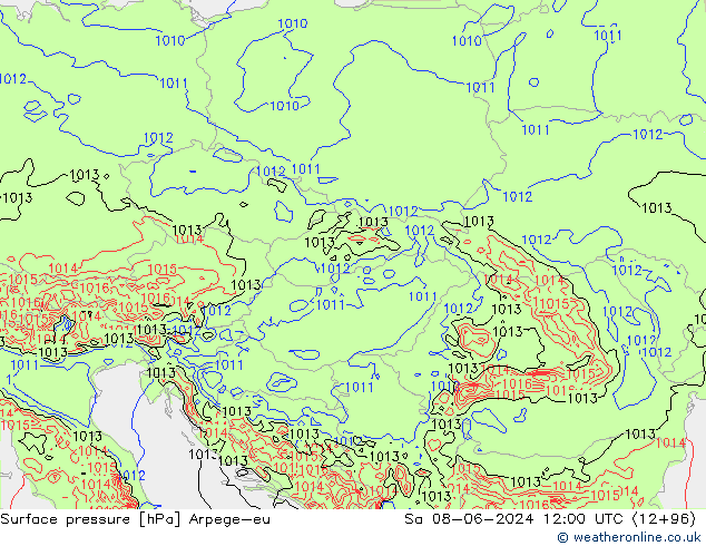 Pressione al suolo Arpege-eu sab 08.06.2024 12 UTC