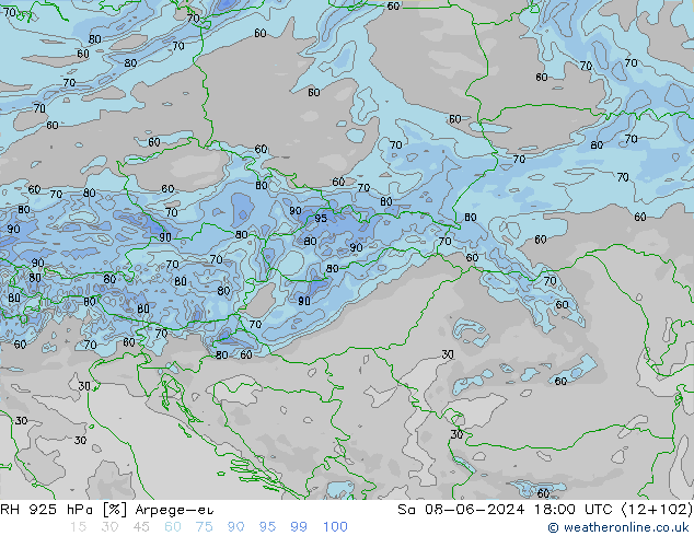 RH 925 hPa Arpege-eu so. 08.06.2024 18 UTC