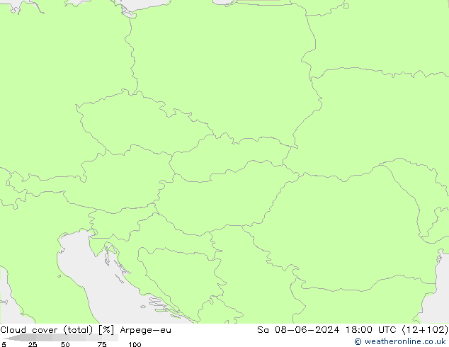 Cloud cover (total) Arpege-eu So 08.06.2024 18 UTC