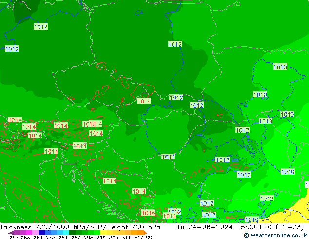 Schichtdicke 700-1000 hPa Arpege-eu Di 04.06.2024 15 UTC