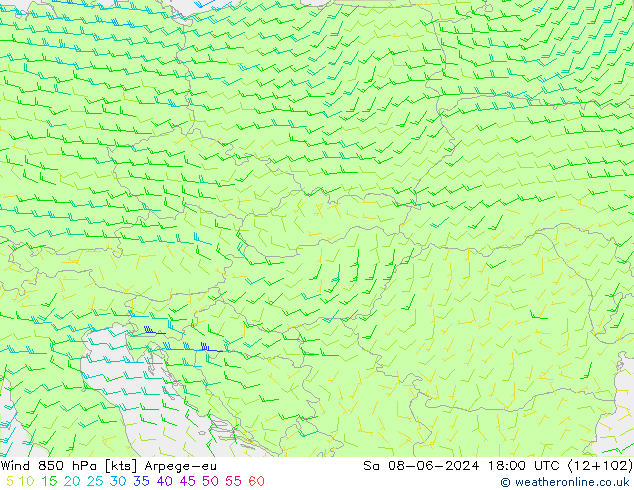 Rüzgar 850 hPa Arpege-eu Cts 08.06.2024 18 UTC