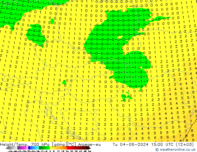 Height/Temp. 700 hPa Arpege-eu Tu 04.06.2024 15 UTC