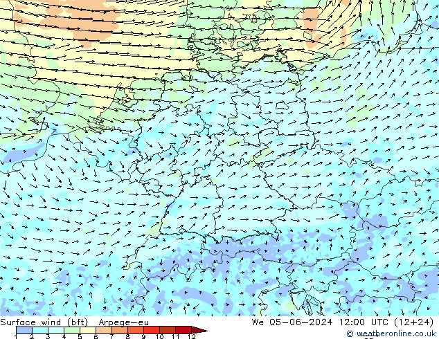 Rüzgar 10 m (bft) Arpege-eu Çar 05.06.2024 12 UTC
