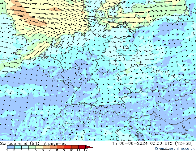  10 m (bft) Arpege-eu  06.06.2024 00 UTC