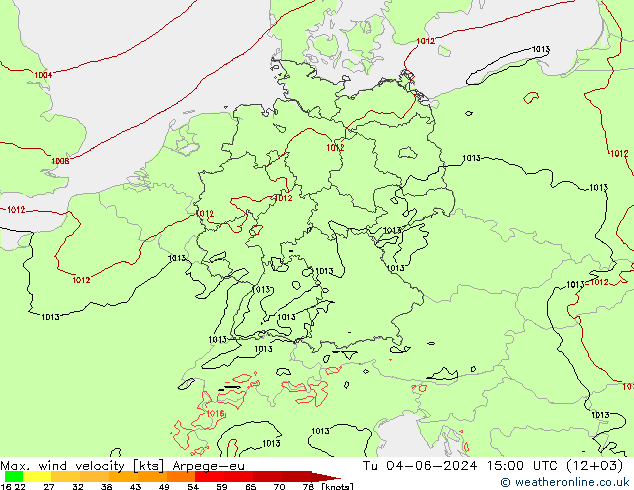 Max. wind velocity Arpege-eu mar 04.06.2024 15 UTC