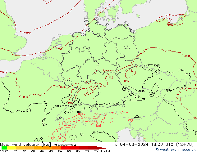 Maks. Rüzgar Hızı Arpege-eu Sa 04.06.2024 18 UTC