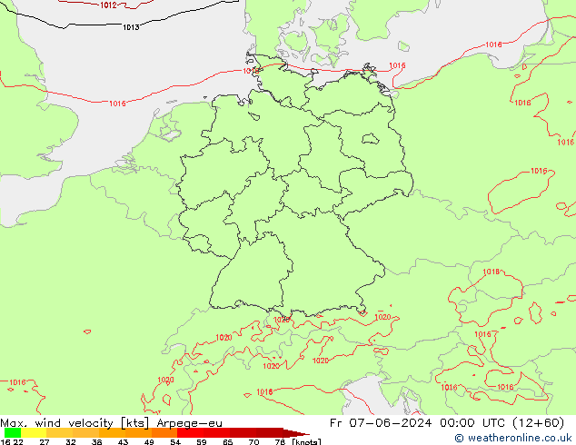Max. wind velocity Arpege-eu vie 07.06.2024 00 UTC