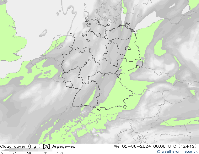 Cloud cover (high) Arpege-eu We 05.06.2024 00 UTC