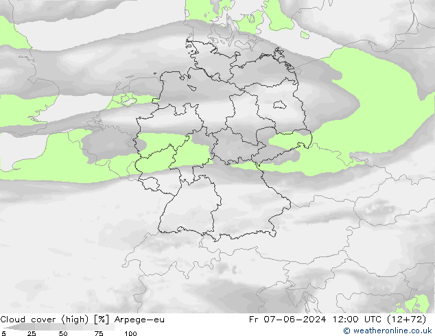 Cloud cover (high) Arpege-eu Fr 07.06.2024 12 UTC