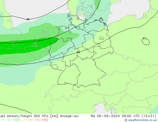 Jet stream/Height 300 hPa Arpege-eu We 05.06.2024 09 UTC