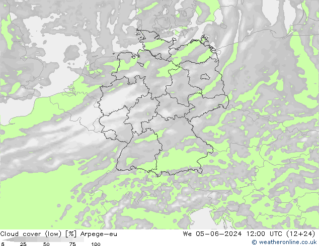 Nuages (bas) Arpege-eu mer 05.06.2024 12 UTC