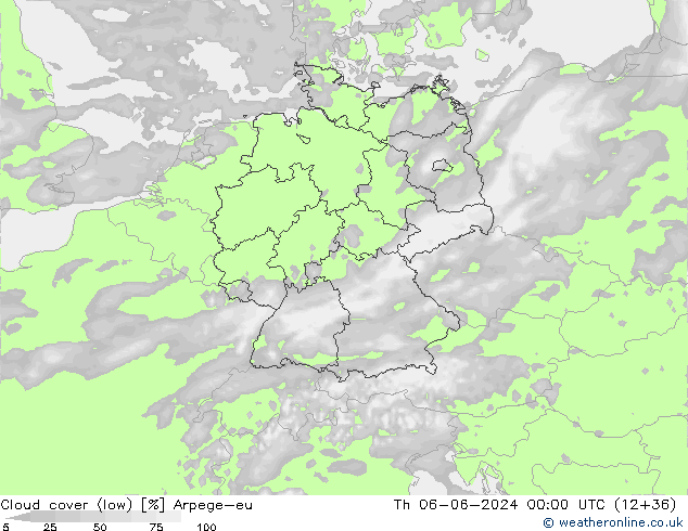 nízká oblaka Arpege-eu Čt 06.06.2024 00 UTC