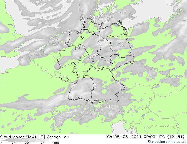 Cloud cover (low) Arpege-eu Sa 08.06.2024 00 UTC