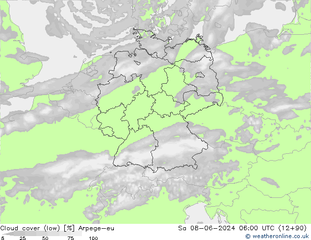 облака (низкий) Arpege-eu сб 08.06.2024 06 UTC