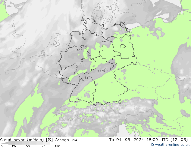 Wolken (mittel) Arpege-eu Di 04.06.2024 18 UTC