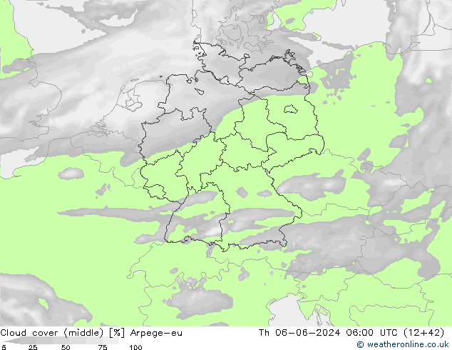 Cloud cover (middle) Arpege-eu Th 06.06.2024 06 UTC