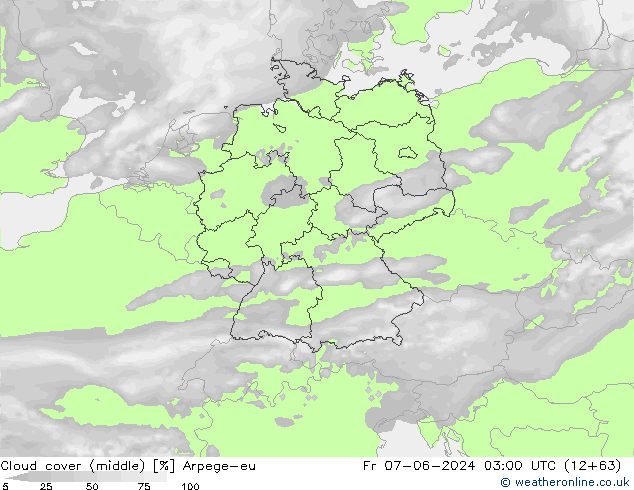 Cloud cover (middle) Arpege-eu Fr 07.06.2024 03 UTC