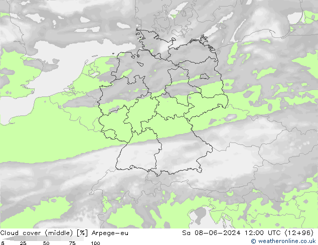 Wolken (mittel) Arpege-eu Sa 08.06.2024 12 UTC