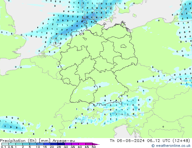 Precipitation (6h) Arpege-eu Th 06.06.2024 12 UTC